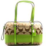 COACH Signature Stripe Zip Satchel- Khaki/Green Coupons